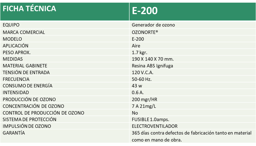 Generador de ozono E-200