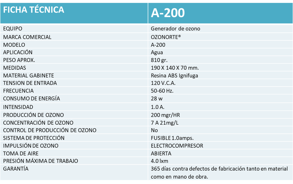 Generador de Ozono A-200
