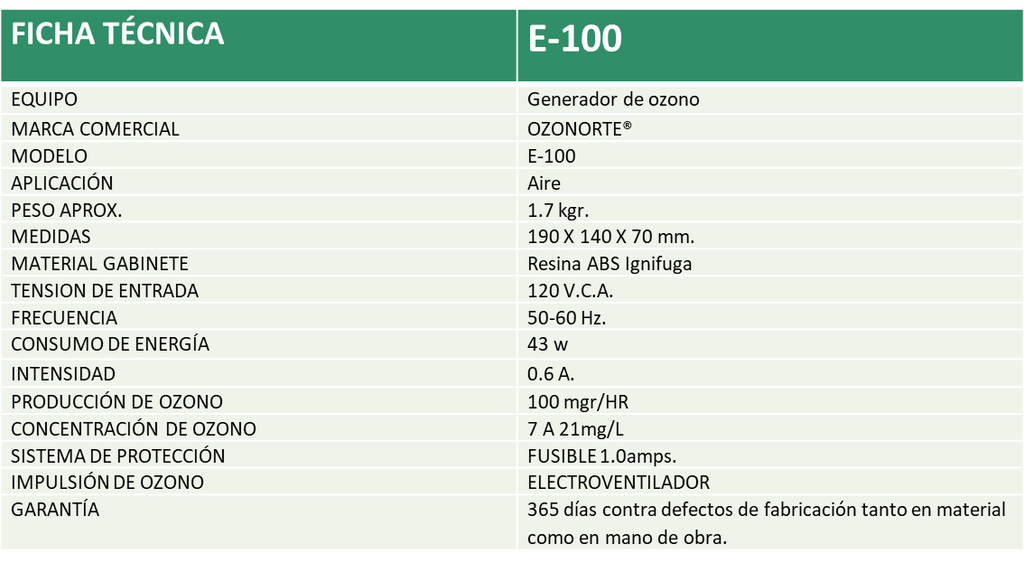 Generador de ozono E-100